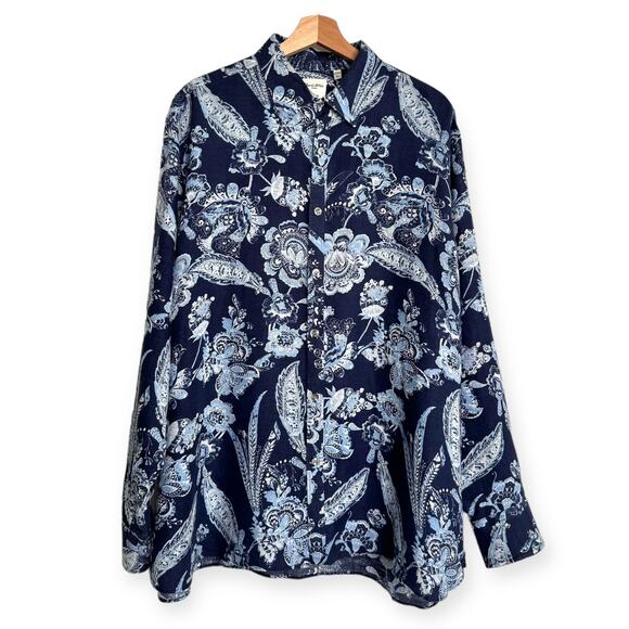 Murano Baird McNutt 100% Linen Blue Paisley Long Sleeve Button Up Men's XL - Picture 1 of 8